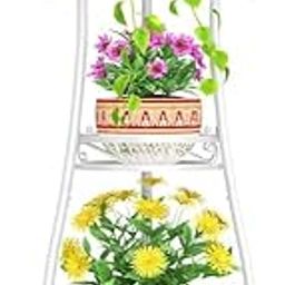 Kundi 3 Tier Tall Metal Plant Stand Indoor Outdoor Clearance, 35 Inch Rustproof Iron Flower Pot Holder, Multiple Heavy Duty Plant Round Rack for Patio Home Planter Corner Garden Balcony (White)-image-33