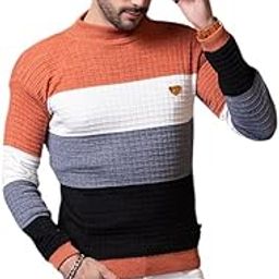 Mens Color Block Regular Fit Round Neck Woolen Sweater for Winter-image-18