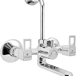 Cliquin Brass Squar Cut Wall Mixer for Bathroom with Adjustable Leg Set, Wall Flange & Stainless Steel L-Bend | Overhead Shower Provision, Mirror-Like Chrome Finish & 10-Year Warranty (Elite)-image-62