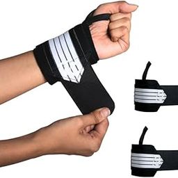 Wonder Care Gym Wrist Supporter Wrist Band for Men Women with Thumb Loop Strap, Velcro Elastic Wrist Wrap Gym Accessories Hand Grip Wrist Support Straps for Gym, Weightlifting (White/Black,1 Pair)-3