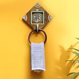 ExclusiveLane Brass-Y on Wood Warli Hand-Painted Sheesham Wood Towel Ring for Wash Basin & Bathroom (Natural Light Brown)-image-35
