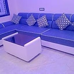 Taxzek Modern L-Shaped Sectional Sofa Set with 6 Throw Pillows, Blue and White, Corner Design with Center Table-18