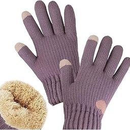 BananaHome Thermal Winter Gloves Fleece Lining Touch Screen Knit Stretchy Warm Gloves for Cold Weather Running Cycling Riding for Women, Purple, Einheitsgröße-image-7