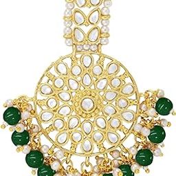 Gold Plated Indian Traditional Wedding Kundan Green Pearl Maang Tikka for Women Girls-23