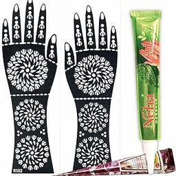 Full Hand Mehndi Stickers for Bride+with Free Fast Color Neha Mehndi Tube + Free Altamash Dulhan Nails Mehendi Cone | Ruhani Fast Color Mehndi Combo R132 Mehndi Stickers for Easy and Beautiful Mehndi-image-21