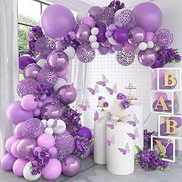 Lazybeee 75Pcs Purple Balloon Garland Kit - Birthday Party Decorations for Girls, Baby Shower, Wedding, Bridal Shower, Anniversary, Balloon Arch, Backdrop, Metallic White & Purple Confetti Balloons-26