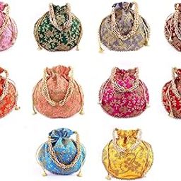FASHIONS Rajasthani Style Royal Clutch Silk Batwa Bag Combo Wristlets Ethnic Potli for Women's Zari Work Bridal-image-59