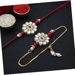 THEBRANDLO Rakhi Gift for Brother and Bhabhi Lumba Floral Rakhi Kundan Bracelet Rakhi for Bhaiya Bhabhi Raksha bandhan Couple Pearl Rakhi Set of 2 Rakhi with Roli Chawal-image-93