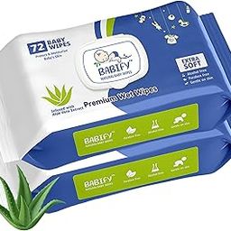 Babify Premium Baby Wipes with Flip-Top Lid | Aloe Vera & Paraben-Free | Pack of 2 (144 Wipes, 72 Wipes per Pack)-image-59