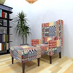 Shree Shanwariya Arts Solid Sheesham Wood High Back Wing Chair with Ottoman for Bedroom | Home | Single Seater Sofa Wingback Chair for Living Room | One Seater Maharaja Lounge Sofa Mayor Chair-image-24