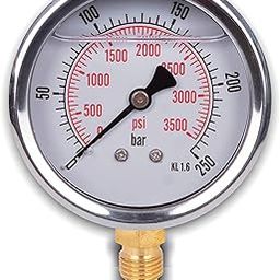 Pressure Gauge with Radial Connection, Stainless Steel IP65, 2.48'' with Bottom Connector, 1/4 Glycerin (0-3500 psi)-image-19