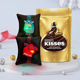 TIED RIBBONS Rakhi for Kids with Chocolate Combo Gift - Set of 2 LED Light Rakhi for Brother Kids Boys Bhai with Chocolate Greeting Card and Tikka - Bracelet Rakhi for Kids-image-104