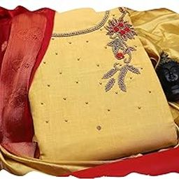 Women'S Beige Unstitched Designer Handwork Neck With Fancy Border And Weaving Dupatta South Slub Cotton Dress Material (M-RNXKLF1007)-image-37