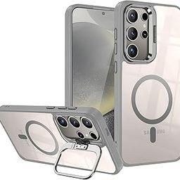 VONZEE Compatible for Samsung S24 Ultra 5G Case, Compatible with MagSafe, Military-Grade Protective Case, Built-in Stash Stand Phone Case, Scratch-Resistant Back Cover, Classic Series|Clear Grey-image-7