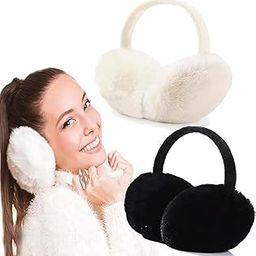 2 Pack Winter Ear Muffs for Men Women, Foldable Cold Weather Earmuffs, Fleece Warm Ear Warmers, Behind The Head Ear Muffs, Fuzzy Cold Outdoor Earmuffs, Headband Ear Covers, Black, Beige, Multicolor,-image-12