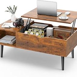 Sweetcrispy Coffee Table Brown, Lift Top Coffee Tables for Living Room, Small Rising Wooden Dining Center Tables with Storage Shelf and Hidden Compartment-picture-15