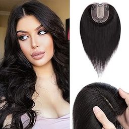OSEN 18” 4 Clip-in Synthetic Artificial Hair Topper Extension for Women Thin Hairpiece (Black)-image-41