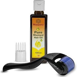 derma roller 0.5mm for hair regrowth, needle roller hair growth with 540 Titanium micro needles for Scalp, Face & Beardm, 100% Pure Mustard Hair Oil for Hair Growth & Reduces Hair Fall, 100ml-3