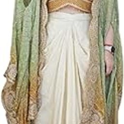 Lehenga Choli Indo-Western Draped Saree Set For Womens And Girls Ready To Wear Hevay Chinon Silk Fabric With Work Multi Thread Embroidery Coding Sequence-image-62