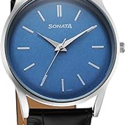 Quartz Analog Blue Dial Leather Strap Watch for Men-image-63