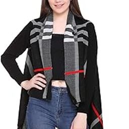 Women Woolen Poncho Winter Wear Ladies Ponchos Cardigan Shrugs Top Winter for Women Girls, Black-image-20