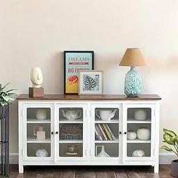 Kraft Bazaar Solid Wood Madrid 4-Door Glass Sideboard Cabinet | Crockery | Kitchen Cabinet | Finish - Premium White-image-7