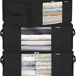 Cranique Set of 3 Clothes Storage Bags/Saree Cover with Zip for Storage Wardrobe Organizer for Clothes | Shirts | Salwar Suit | Lehenga with Transparent Window | Cloth Organiser (CR-WO1-Black-3Q)-image-4