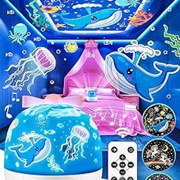 One Fire Baby Night Light, 15 Movies + 105 Modes Baby Night Light, 10 Musical and Bright Baby Night Light, Rechargeable Children's Nightlight, 360° Rotation Unicorn Night Light for Girls-image-3