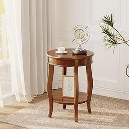 ME MAHARANI ENTERPRISES Round Wooden Side Table, Curved Legs, 2-Tier Design with Storage Shelf,Dark Brown (Dark Brown)-10