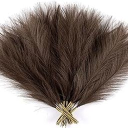 Acfruits Dark Brown Pampas Grass Decor, 30 Pcs 17" Faux Pampas Grass Short Decor, Pompas Grass Flower Arrangement and Vase Filler for Boho Home Wedding Decoration-7
