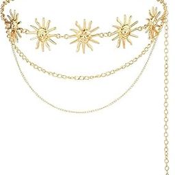 Chain Waist Belts for Women, Fashion 3-Layer Metal Chain Belt for Dresses, Sun Element Gold Body Belly Belt Accessories, Matched with Suits, Jeans, Shirts, Dress-image-89