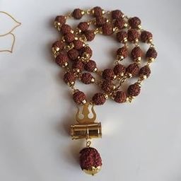 OPTIMUS RUDRAKSHA 5 Mukhi Rudraksh Ki Mala Nepali 108 Beads 5 मुखी रुद्राक्ष माला जाप करने के लिए Panchmukhi Rudraksha Mala with Golden Trishul&Damru Pendant Ruthratcham Malai Jaap Japa Mala-picture-11