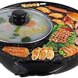 MUGATH Electric Heating Hot Pot Multi-Function Non Stick Smokeless Pot with Steamer Cooker with Lid Heat Frying Pan - Steaming Hot Pot Cooking Cookware for Kitchen (Black)-75