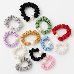 Skinny Cotton Scrunchies with Pearl Beads – 12-Pack Multi-Color Soft Elastic Hair Ties Anti-Hair-Breakage for Girls & Women-image-19