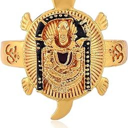 � Brass Gold Plated Tirupati Balaji/Sri Venkateswara Swamy on Tortoise Vastu Feng Shui Kachua Good Luck Charm Fashion Free Size Finger Ring for Women/Men-image-89