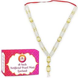 Bhakti Lehar (Size: 18 Inches) Artificial White Pearl Moti Mala Garland for Photo Frames, God Idol Photos and Loved Ones - Pack of 1-image-90