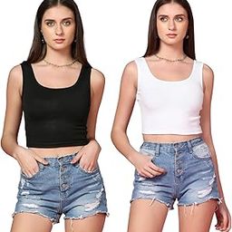 Women's Combo Solid Ribbed Scoop Neck Sleeveless Slim Fit Tank Top Pack of 2-picture-20