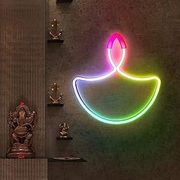 Gesto Diwali Diya Neon Sign Strip lights - LED Neon Strip Rope Lights for Home Decor | IP65 Waterproof Neon Signs For Diwali Decoration,Deepawali,Mandir Decoration,Pooja Room Light, Indoor Outdoor | Electric AC Plug (Multicolor)-image-59
