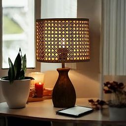 Ikari Homes Boho Rattan Table Lamp I Center Table Lamp for Restaurant I Office Desk Lamp I Night Lamp Bedroom I Home Decor Items I Size 13.5 in x 8 in (Rattan Hex Mesh)-picture-14
