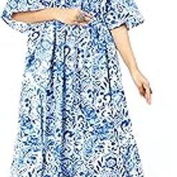 Jaipur Export Quality, Maxi Kaftan for Women,Pure Cotton Nighty, Loungewear Kaftan | Hand Block Printed Women Nighty | Free Size (Blue.., Cotton)-image-66
