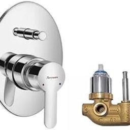 Parryware Claret Hi-Flow Concealed Diverter and in-Wall Part Combo | 2-Way Wall Mounted Diverter with Knob Selector & Button | Chrome Finish | Exposed Kit + Concealed Body | Bathroom Fitting-image-2