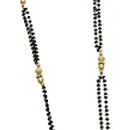 Women's Traditional Brass with Antique Desing Pendant Long Black Beaded Mangalsutra with single chain_B1_110-image-98