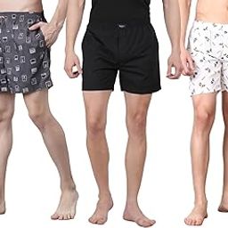 Men's Cotton Boxers Multipack Combo – Soft & Breathable, 2 Side Pockets, Comfortable Fit for Everyday WearPack of 3 | White & Black & Grey-image-35