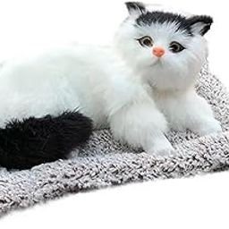 FunBlast Cute Cat Plush Toy with Meow Sound, Toy Accessories for Car Dashboard & Home Décor, Gift for Kids, Realistic Cat Pet Toys with Bed (Black+White)-image-15