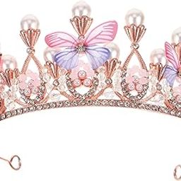 Princess Crown Wedding Headpieces Pearl Butterfly Princess Tiara Headband Girls Crown Rhinestone Wedding Bridal Prom Birthday Crowns for Girls-image-32