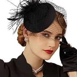 Fascinators Hats 20s 50s Hat Pillbox Hat Cocktail Tea Party Headwear With Veil For Girls and Women (B1-Black)-image-51