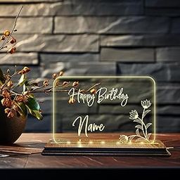 Brown Cloud Customised Acrylic Engraved Happy Birthday LED Table Lamp/Plaque Personalised with Name, Birthday Decoration/Gift For Family & Friend (LED USB ACRY HB 05) D1-18