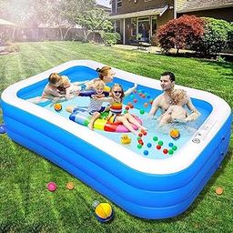 Honexa Swimming Pool 10-Feet 3 Stripped Inflatable Pool, Large Pool with Electric Air Pump, 120"x72"x24" Blow Up Swimming Pool for Adult and Kids,Summer Backyard Garden Lounge Pool-17