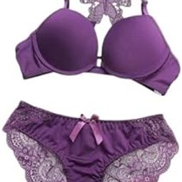 Women's Butterfly Front Closure Underwire Bra Beauty Back Lace Panties Lace Bra and Panty Set, 5 Colours Available, Push-Up Style with Decorative Back-image-69