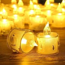 12PC Acrylic Flameless & Smokeless Melted Design Crystal LED Candles for Home Decoration||LED Tealight Candles for Christmas & Diwali Pack of 12 (Yellow)-10